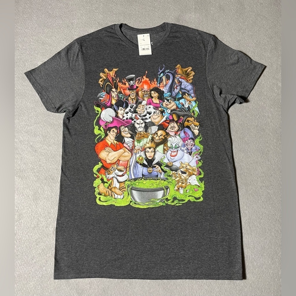 Disney Villains T-Shirt Men’s Group Collage Heather Gray Size Medium